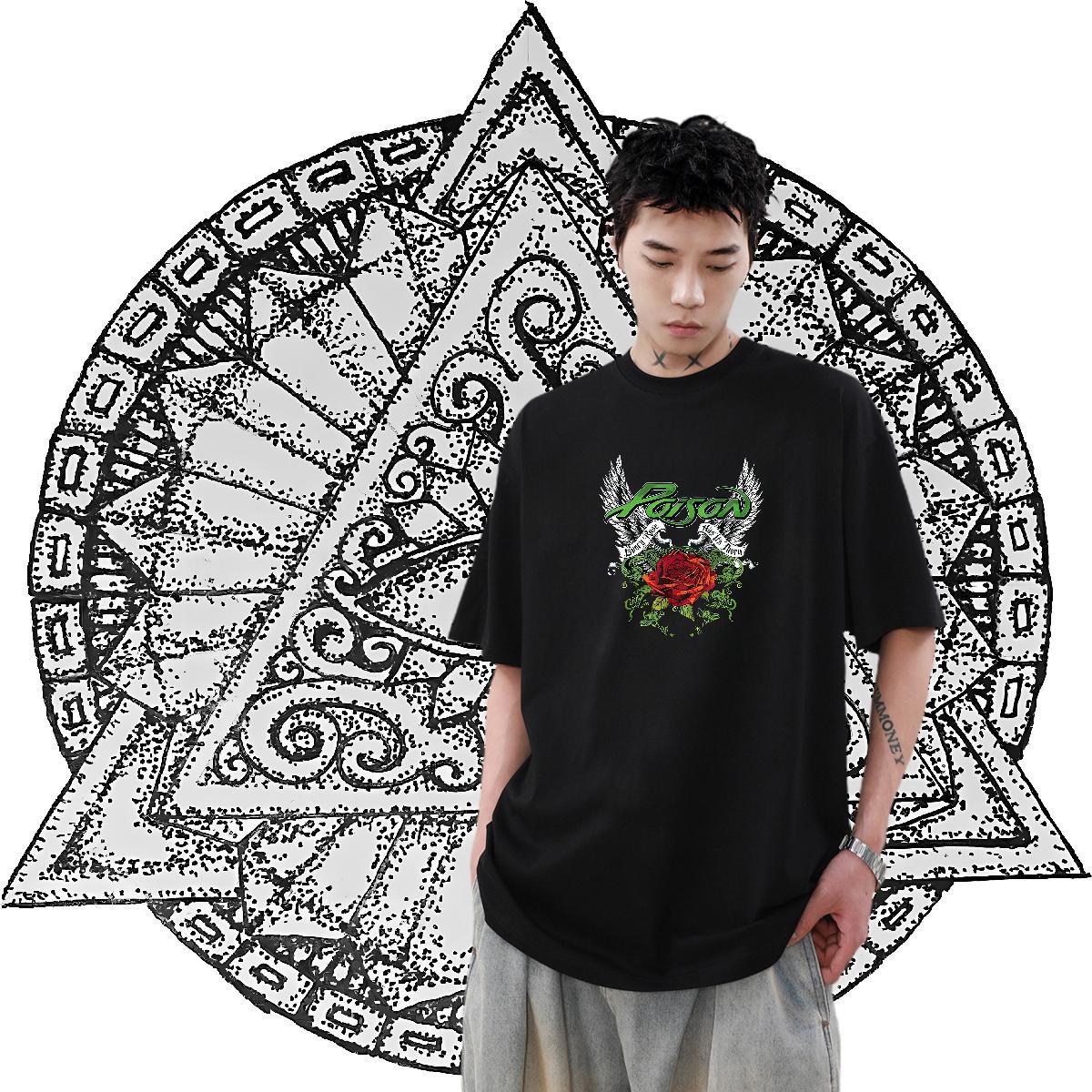 Factory Direct T Shirt For Man 230g Cotton rose Hip Hop Street Tshirts Crew Neck Breathable Designer Men Clothes T-Shirt Cartoon Print