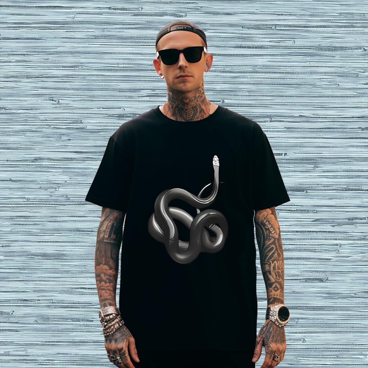 Men T Shirts 230g Pure Cotton snake Spring Summer Crew Neck Custom Cartoon Men Tops Tees Classic Popular Tops Shirt