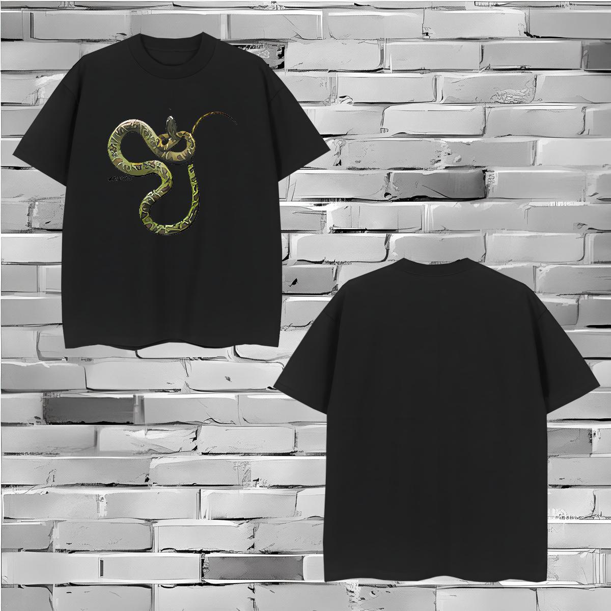 Casual New Man T Shirts 100% Cotton 230g snake Hip Hop Wear Crew Neck Breathable TOP Quality Men Tops Tees Cartoon Printing L-4XL