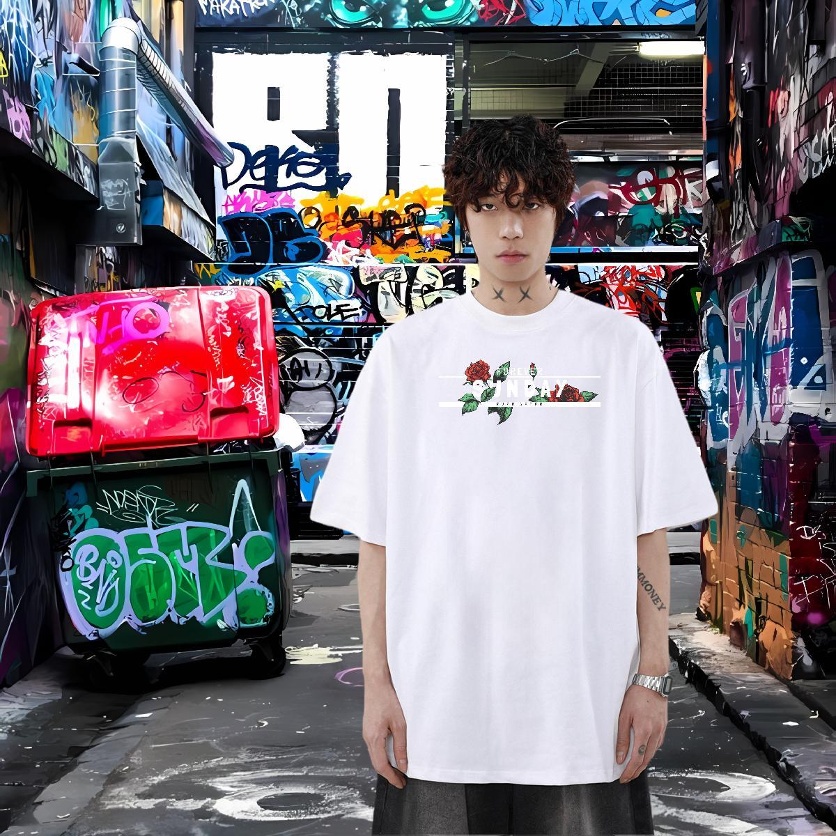 2024 DIY T-Shirts for Men 230g Cotton flower Hip Hop Street Tees Crew Neck Cool Tshirts Custom Cartoon