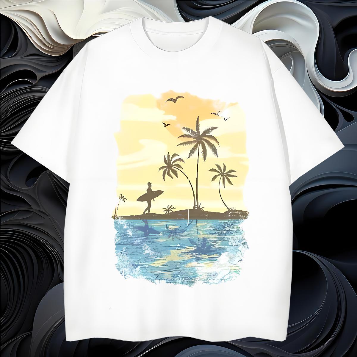 Man T Shirts 230g 100% Cotton tree Street Wear Breathable Crew Neck Asian Size Tshirts 2024 Summer TOP Quality Tee Shirt