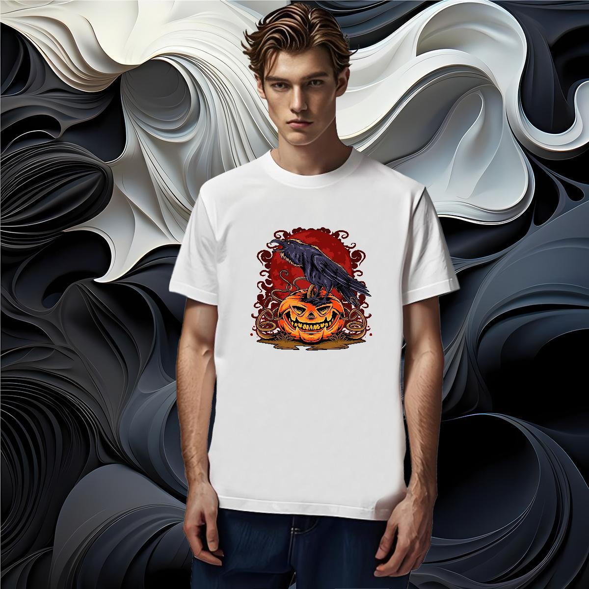 New T-Shirts 230g 100% Cotton Halloween Street Casual Wear O-Neck Short Sleeve Loose Men Tshirts Custom Print Plus Size