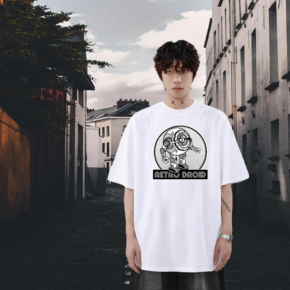 Designer Tshirts 230g Pure Cotton Street wear Hip Hop robot DIY Printed Breathable Short Sleeve Fashion Design Men T Shirts Clothings