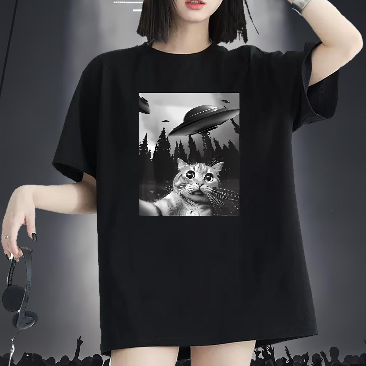 Brand Womens T Shirts Breathable Crew Neck Lady T shirt DIY Printed cat Daily Wear 100% Cotton 230g Fashion New Clothes