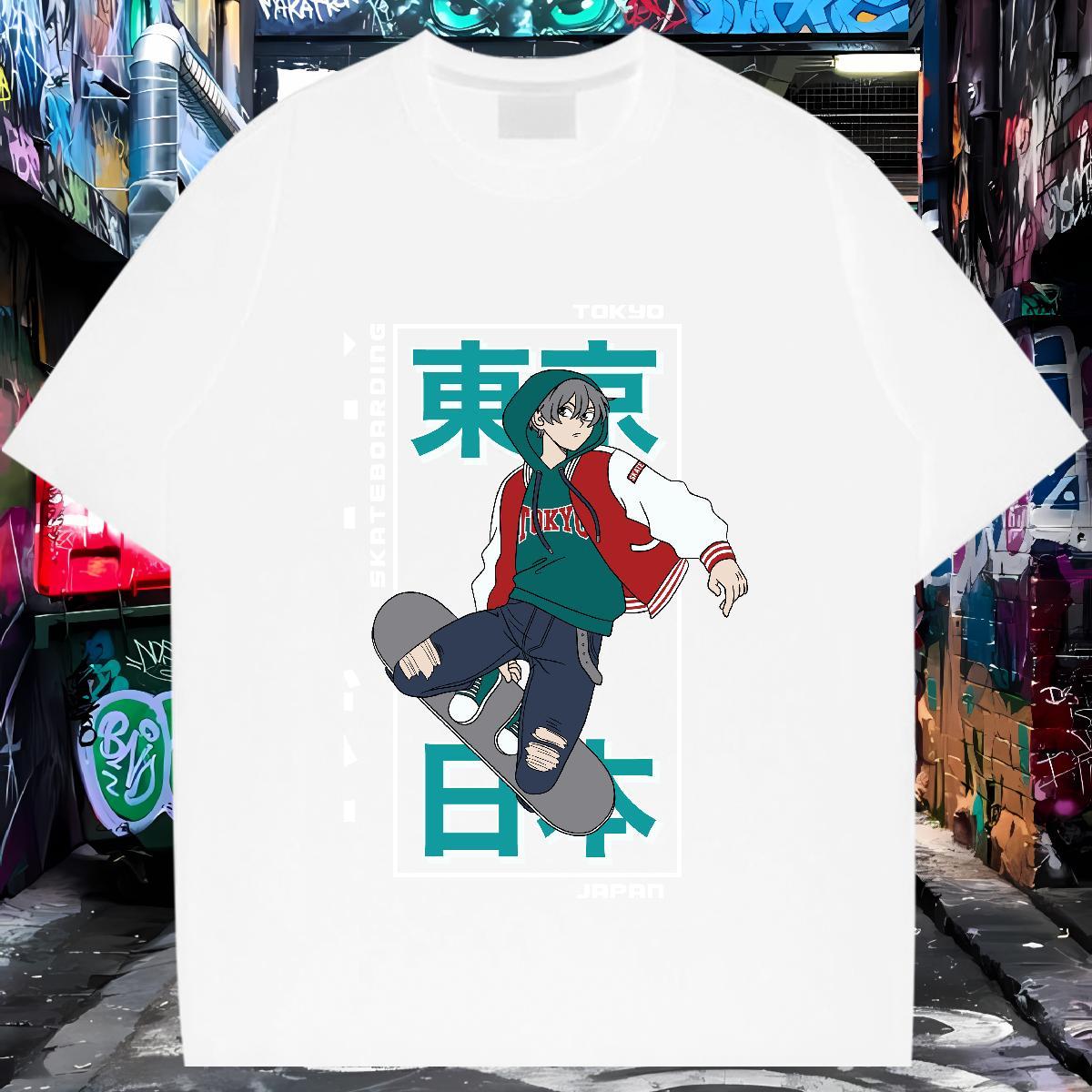 T Shirt For Man 230g Pure Cotton caricature Beach Crew Neck Breathable Cartoon Print Men Tshirts 2024 Unisex Clothings