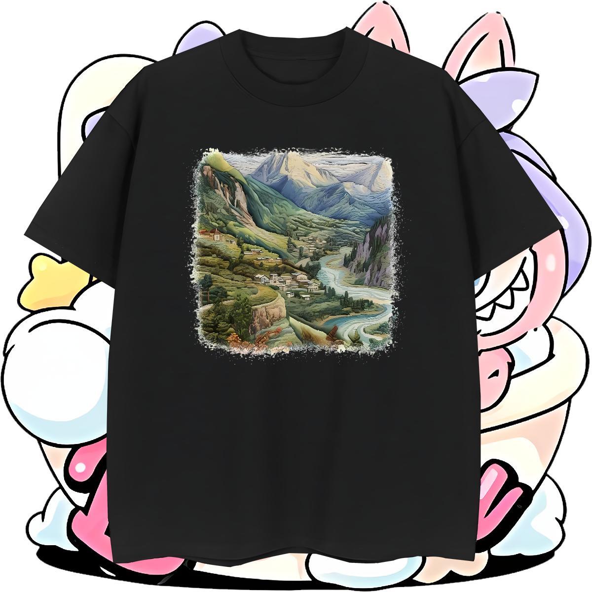 High Quality Mens Tshirts 230g 100% Cotton Street Wear mountains Custom Cartoon Breathable Short Sleeve 2024 Designer T shirt Tee Shirt