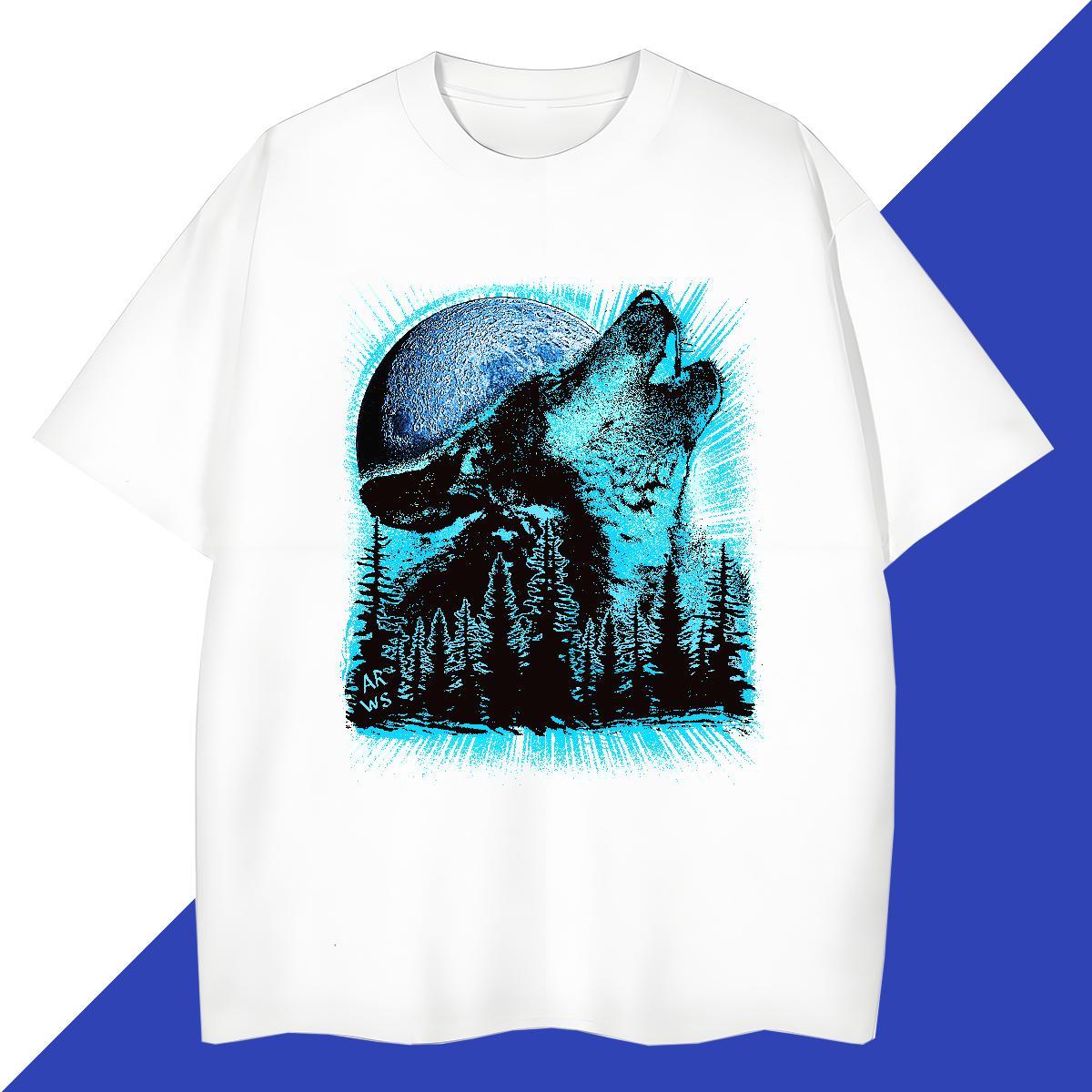 Soft Men Tops Tees 230g Pure Cotton Daily Outfit wolf White Plus Size O-Neck Short Sleeve Fashion Casual Man T Shirts Tee Shirt