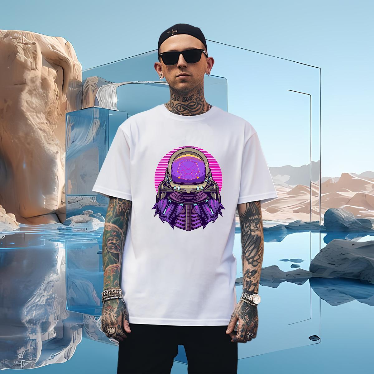 T Shirts Men 100% Cotton 230g cosmonaut Street Casual Crew Neck Breathable DIY Printed Couples T Shirts 2024 Summer Cool Design Wear