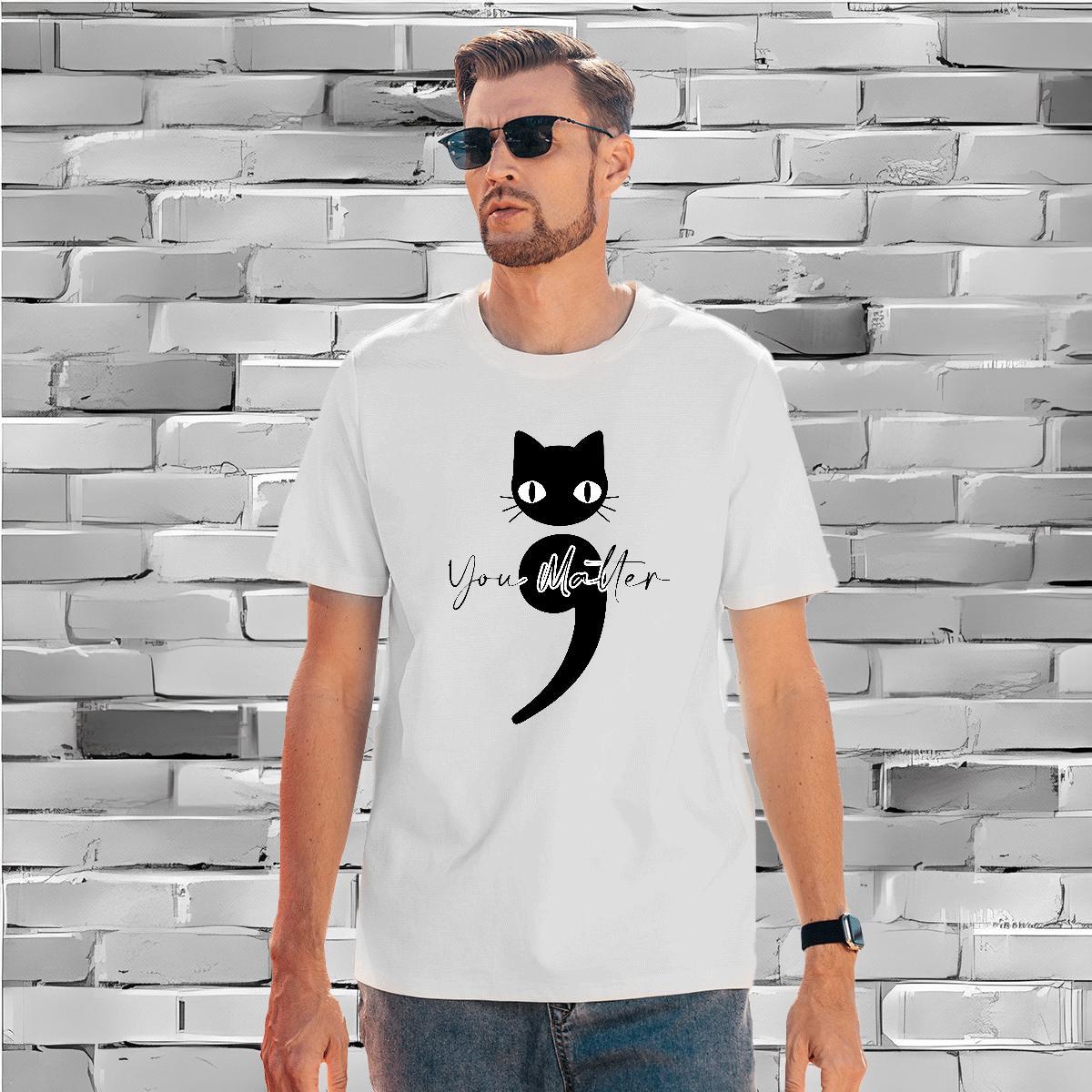 Mens T Shirts 230g 100% Cotton cat Street wear Hip Hop Breathable Short Sleeve DIY Men Tops Tees Fashion Casual Brand Top Tees