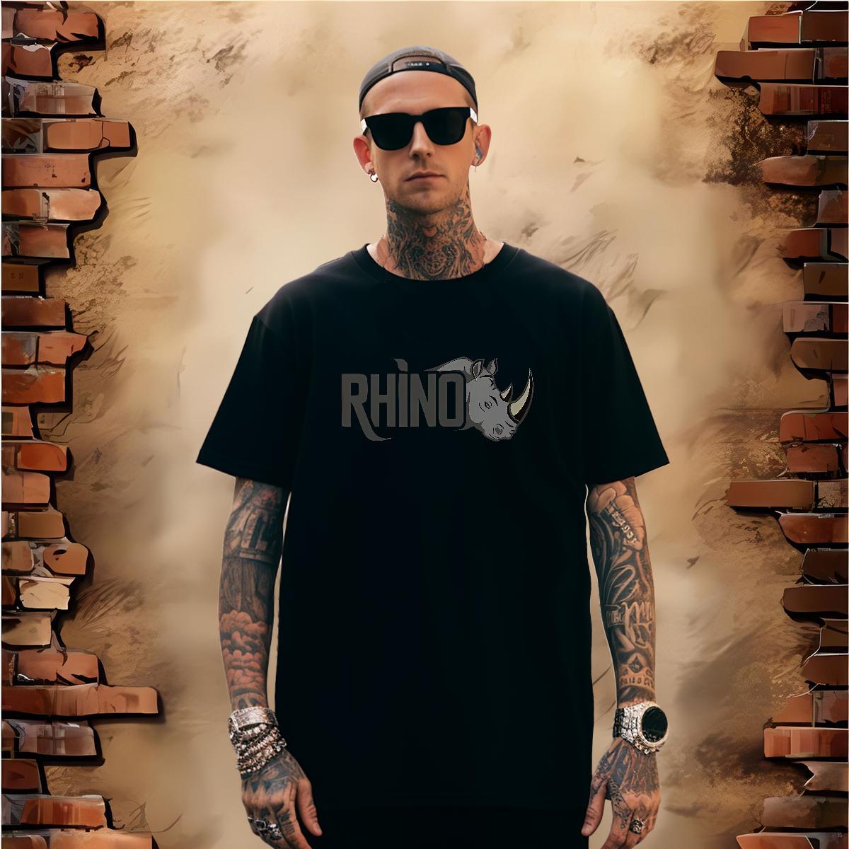 T Shirt For Man 230g Pure Cotton rhinoceros Street Casual Round Neck Short Sleeve Plus Size Custom Mens Tshirts 2024 Cool Tee Shirt