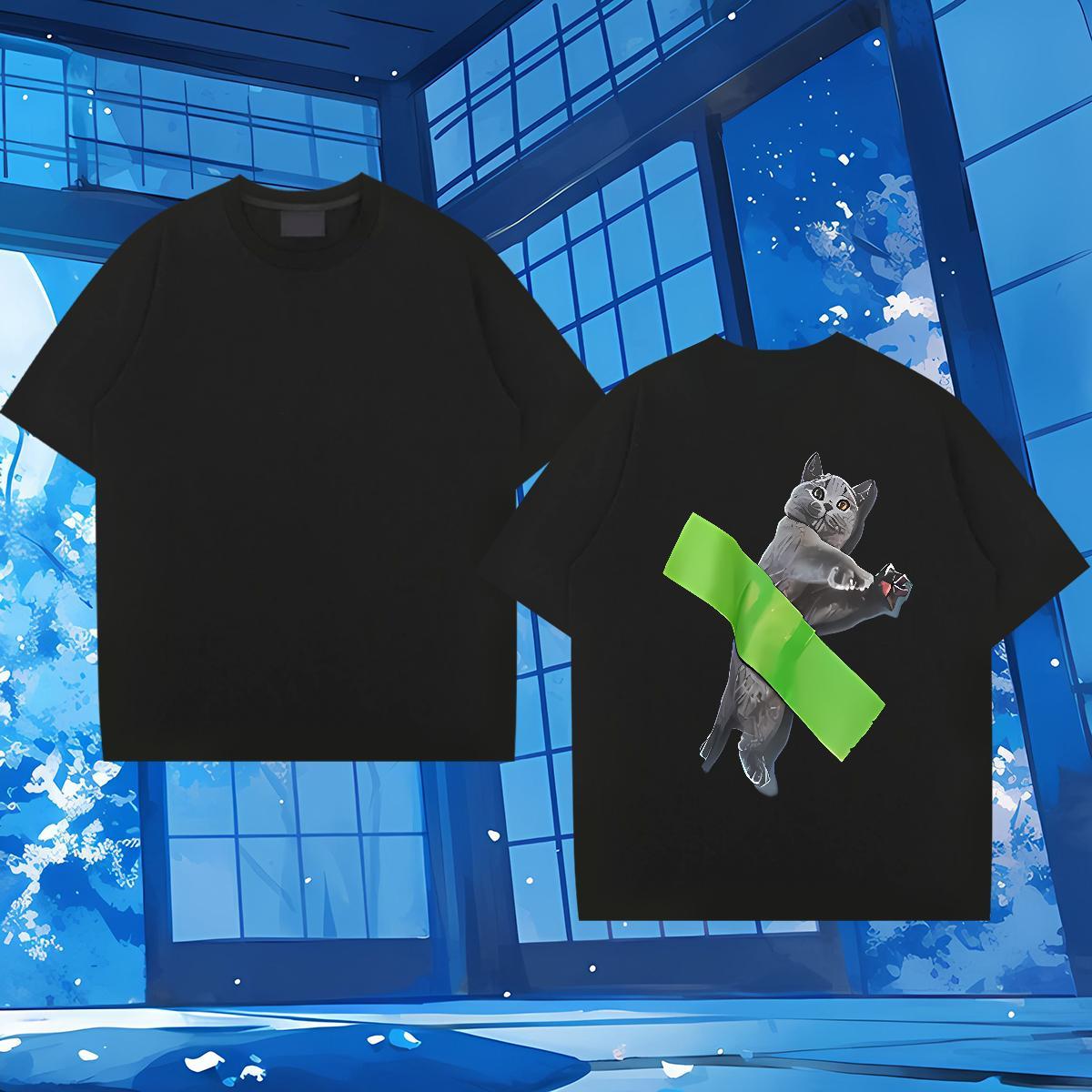 DIY T shirt 230g Cotton cat Street Tops Breathable Short Sleeve Brand Men Tees Customized