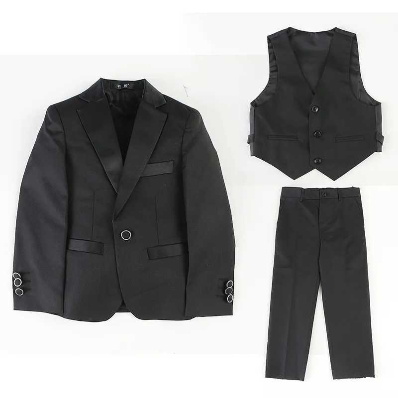 Suits Boys Black 007 Blazer Jacket Vest Pants 3Pcs Suit Kids Photograph Set Children Birthday Wedding Suit Teen Performance Prom Dress