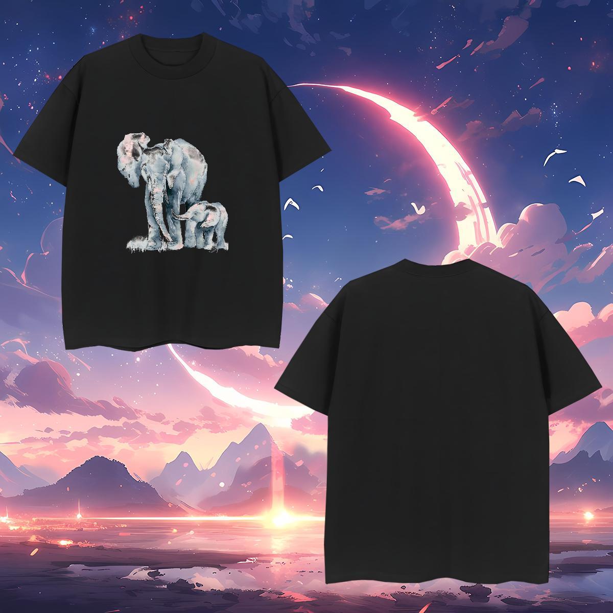 T shirt 230g Pure Cotton Elephant Beach Breathable Short Sleeve Custom Big Size Couples T Shirts Fashion Unisex Tee Shirt