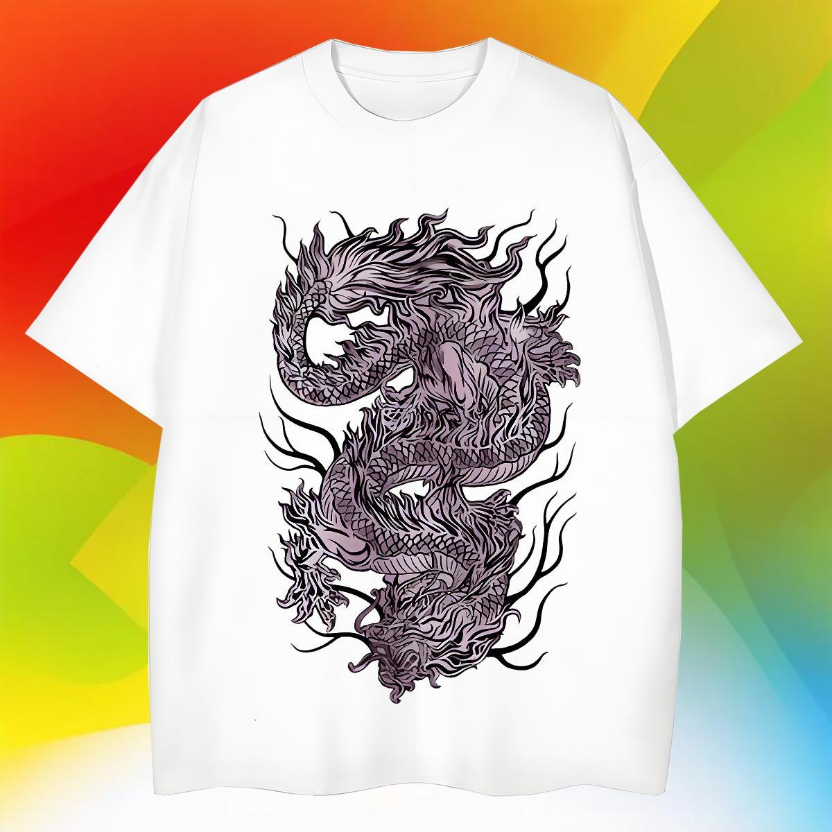 TOP Quality Men Tshirts 230g Pure Cotton Outdoor Black Purple Dragon Oversized Breathable Crew Neck 2024 Designer T shirt Top Tees