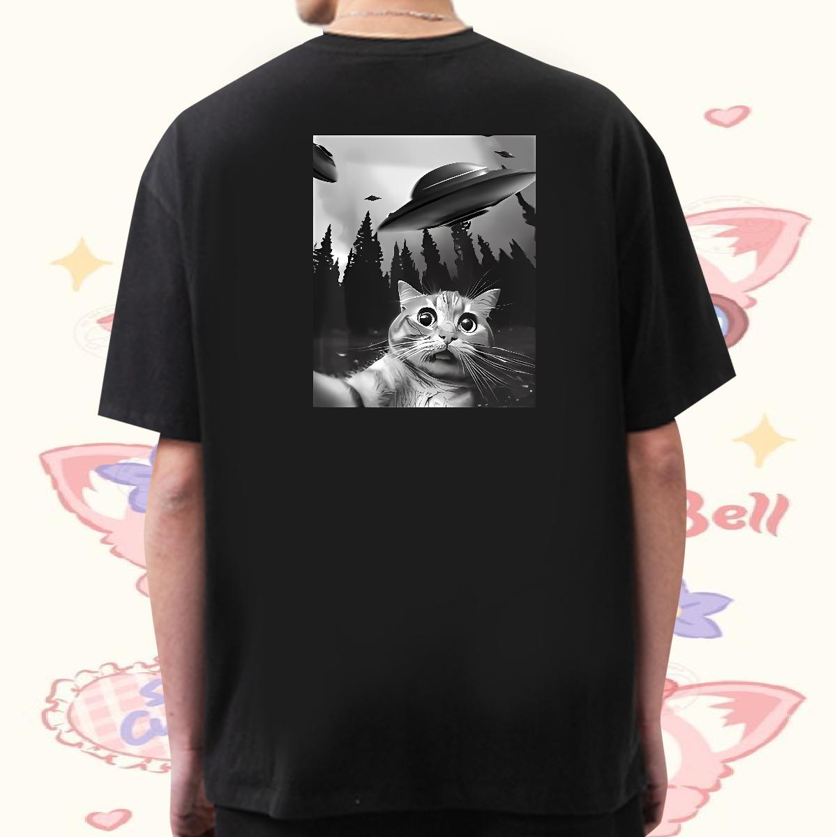 2024 T Shirt For Man 230g Cotton cat Anime Printing Street Wear Crew Neck Comfortable Tshirt for Man Woman Cartoon Print