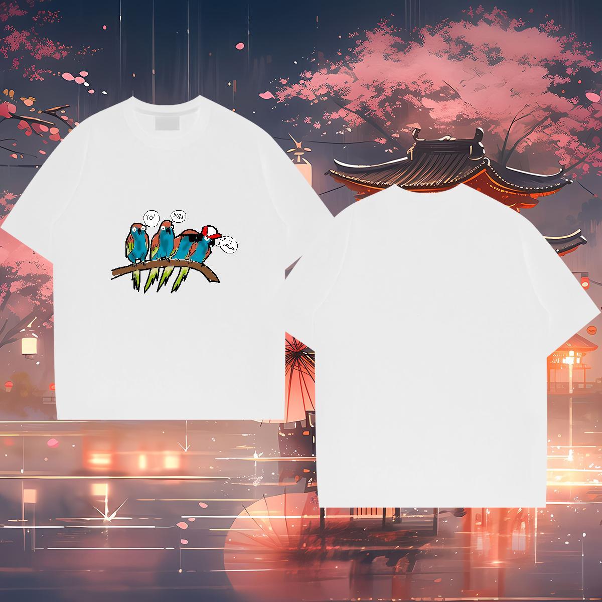 Designer Fashion T-Shirts 100% Cotton 230g bird Daily Wear Tops Tees Breathable Classic Men Tees Plus Size Cartoon