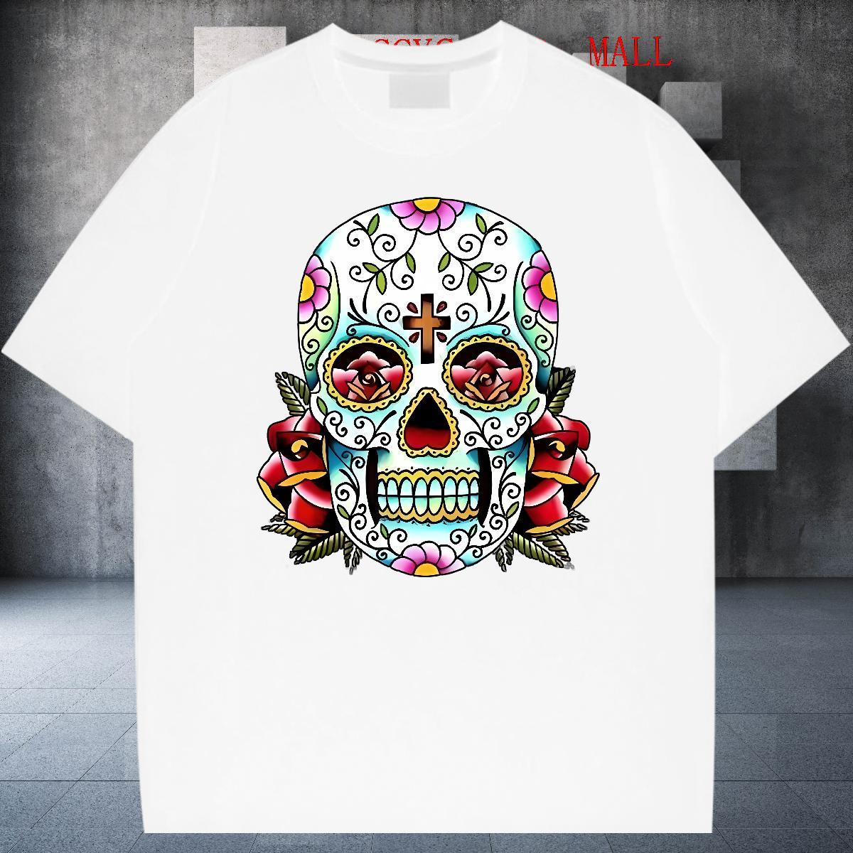 2024 Designer T-Shirts for Men skull Tops Tees 230g Cotton Hip Hop Unisex Black Oversized Crew Neck Mens Tshirts