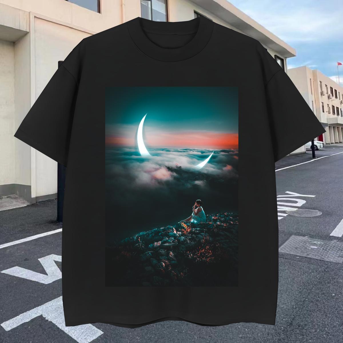 Soft Tshirt for Man Woman 230g Pure Cotton Anime Printing Street sky White Plus Size O Neck Short Sleeves Fashion Mens T Shirts Tops Shirt