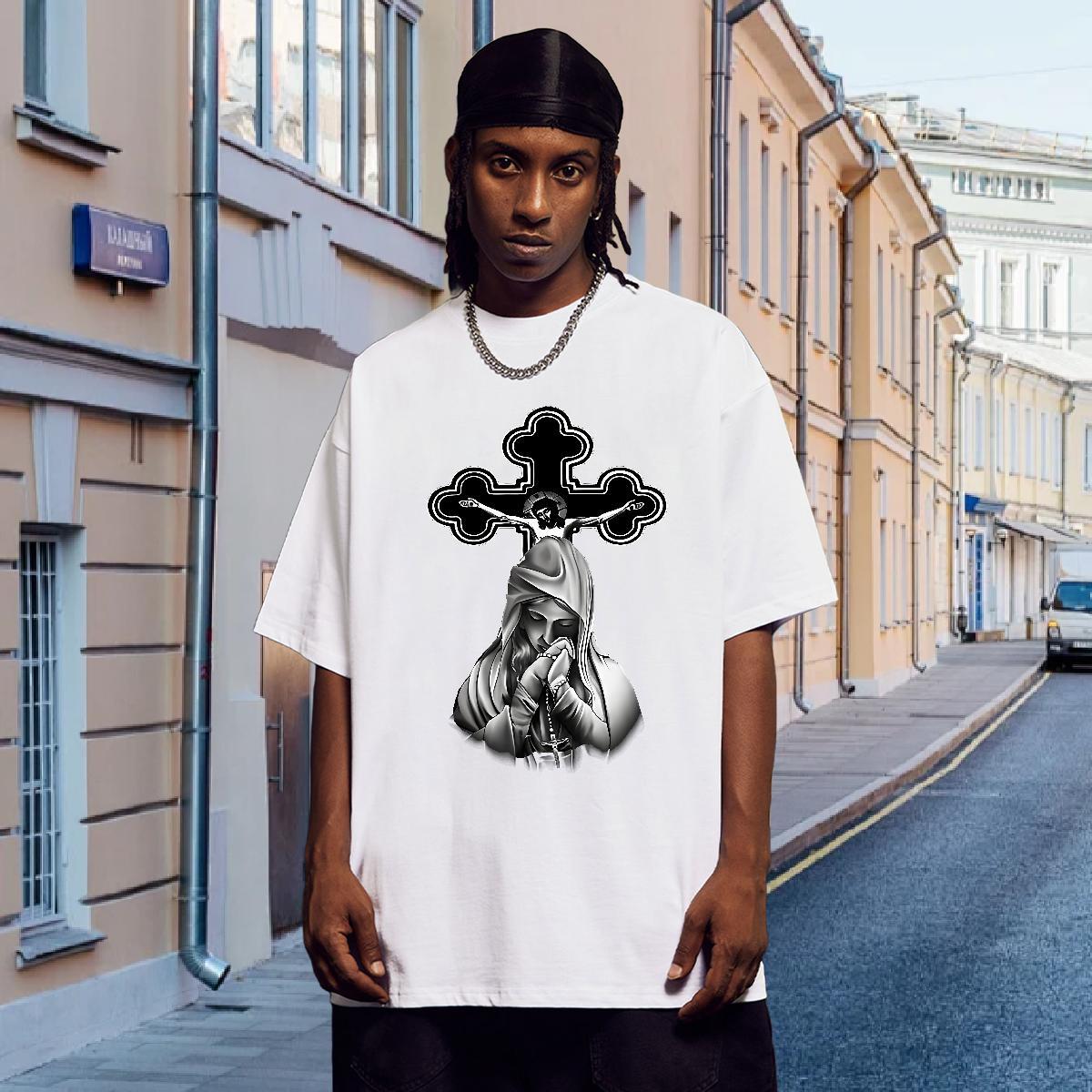 T Shirts Men 100% Cotton 230g cross Street Wear Pure Cotton Floral Print Men Tees Classic Designer Clothings