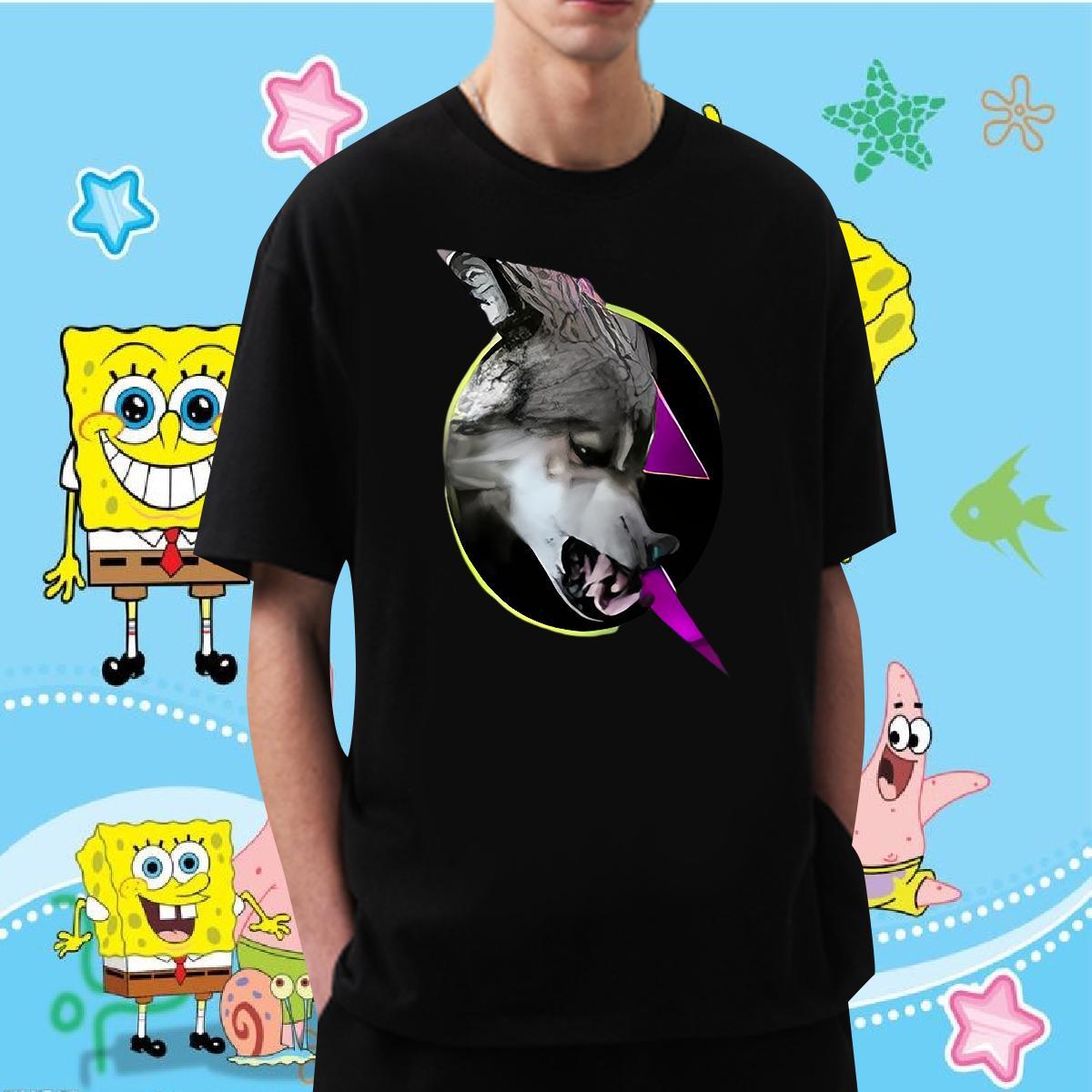 2024 New Men T Shirts 230g Cotton wolf Beach Clothes Round Neck Short Sleeve Popular Men Tshirts DIY Logo Oversized