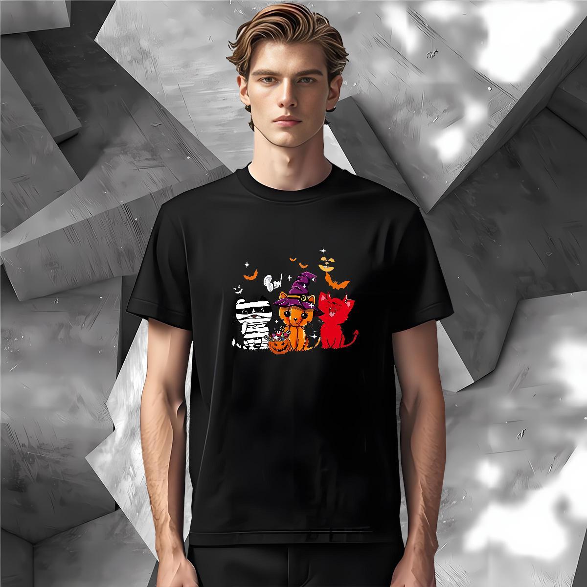 Classic Men Tops Tees 230g Cotton halloween T-Shirts for Men Casual Beach Breathable Short Sleeve Cartoon Printing L-4XL DIY Tops Shirt