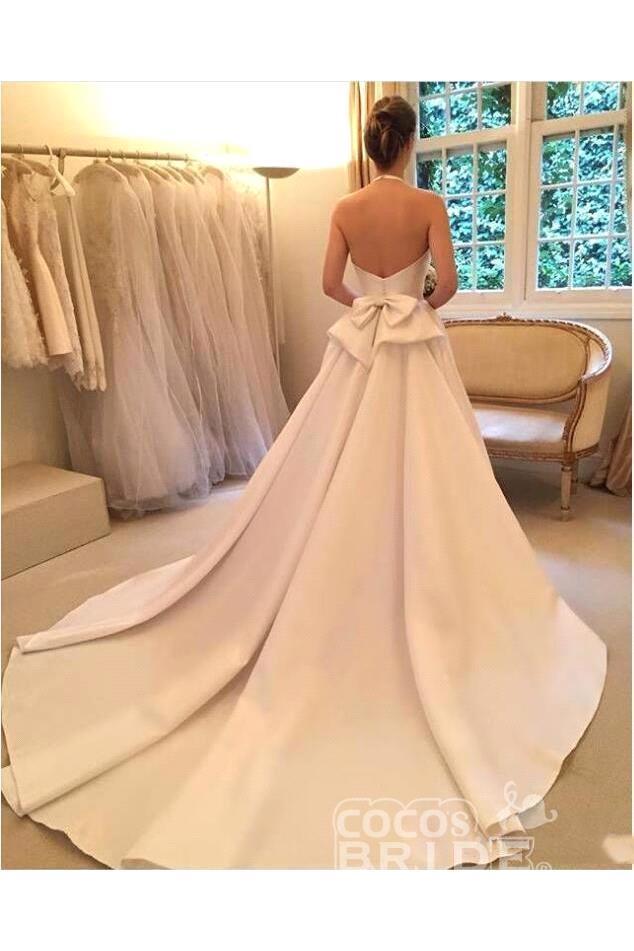 2024 Simple Satin Ball Gown Wedding Dresses Halter Backless Sweep Train Bridal Gowns Dress For Mariage Bc19296 0213