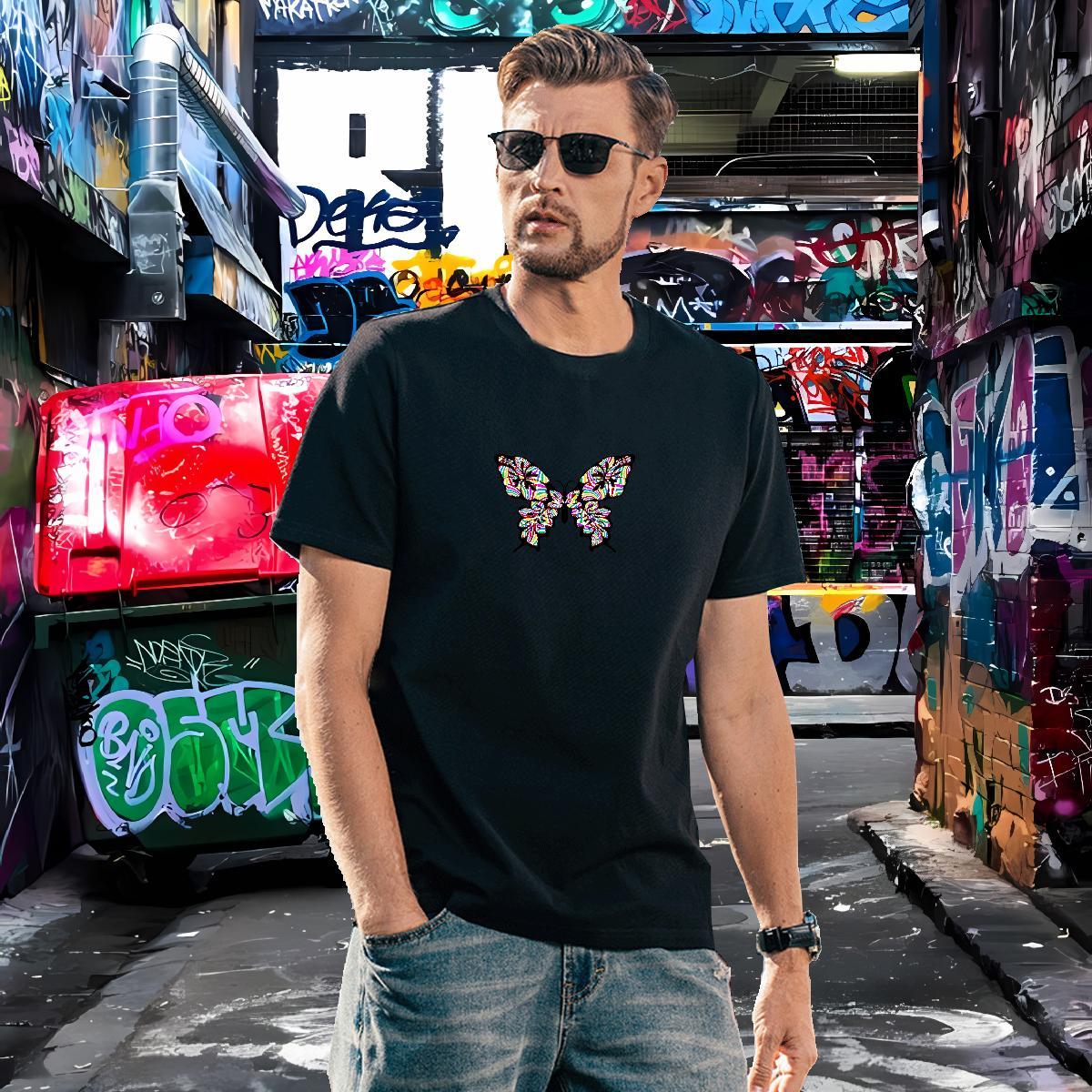 Soft Men Tees 230g 100% Cotton Butterfly Man T Shirts Daily Wear Short Sleeve Soft Cartoon Print Free Shipping Tees Shirts