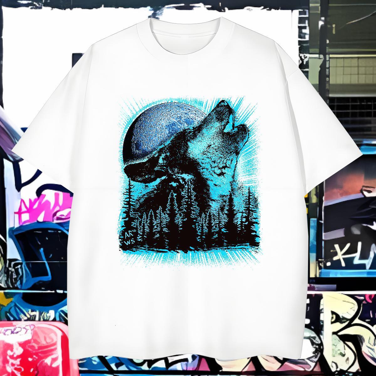 T shirt 230g Cotton wolf Outdoor Short Sleeve O-Neck Oversized 3XL 4XL Tshirts 2024 Designer Loose Fit Tops Shirt