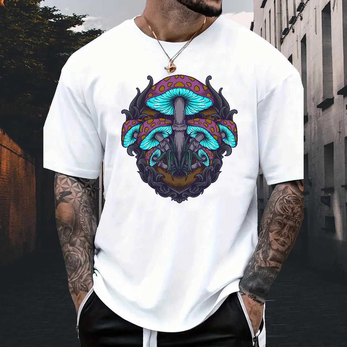 Fashion Men T Shirts 100% Cotton 230g mushroom Street Wear Polos O-Neck Short Sleeve Popular Couples T Shirts Black White
