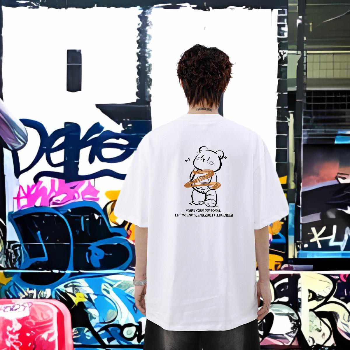 Brand Men T Shirts 100% Cotton 230g bear Home Outdoor Polos Short Sleeve O-Neck Cool Design Couples T Shirts White Plus Size
