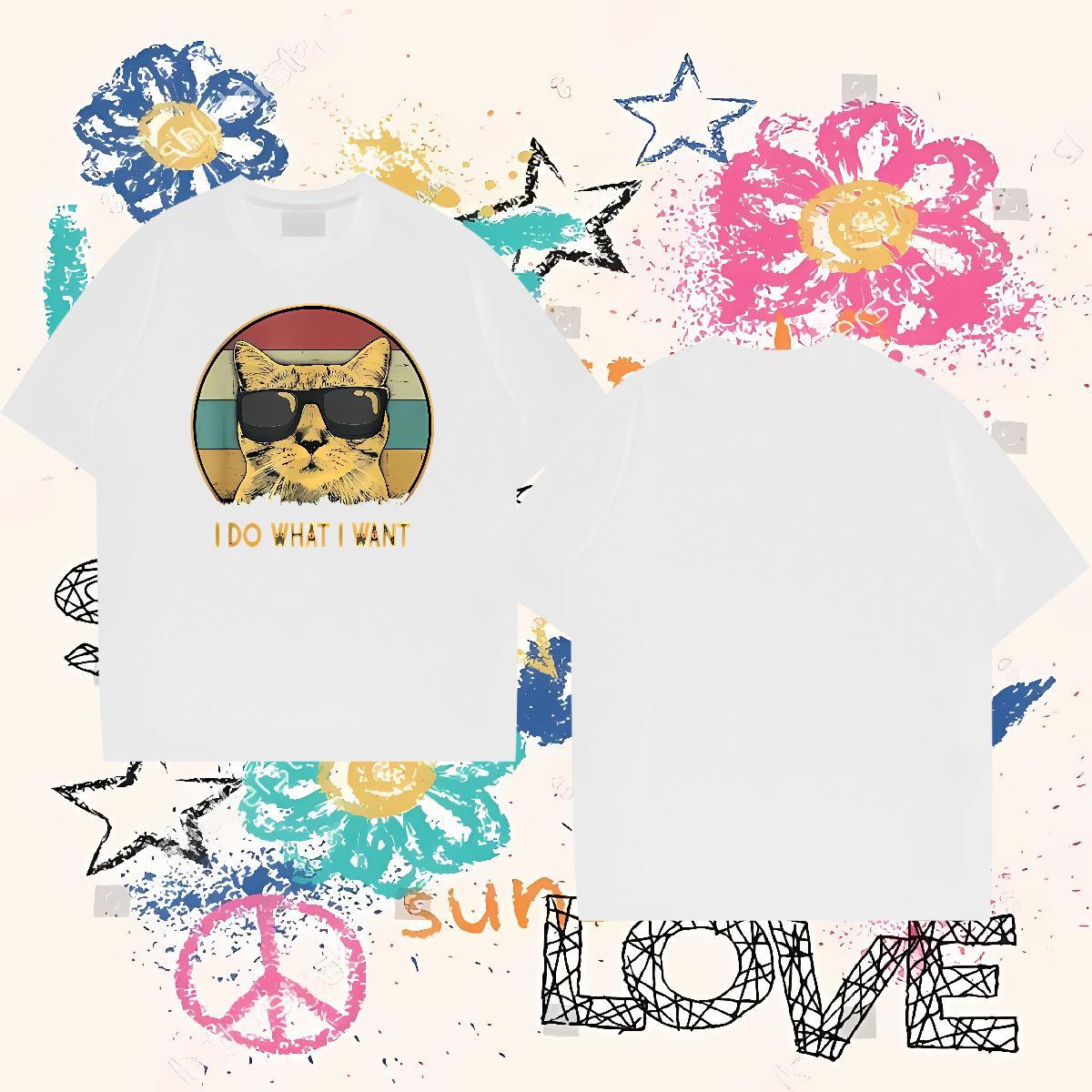 Designer T Shirts Men 100% Cotton 230g cat Spring Summer Tops Tees Breathable Crew Neck Loose Couples T Shirts Floral Print