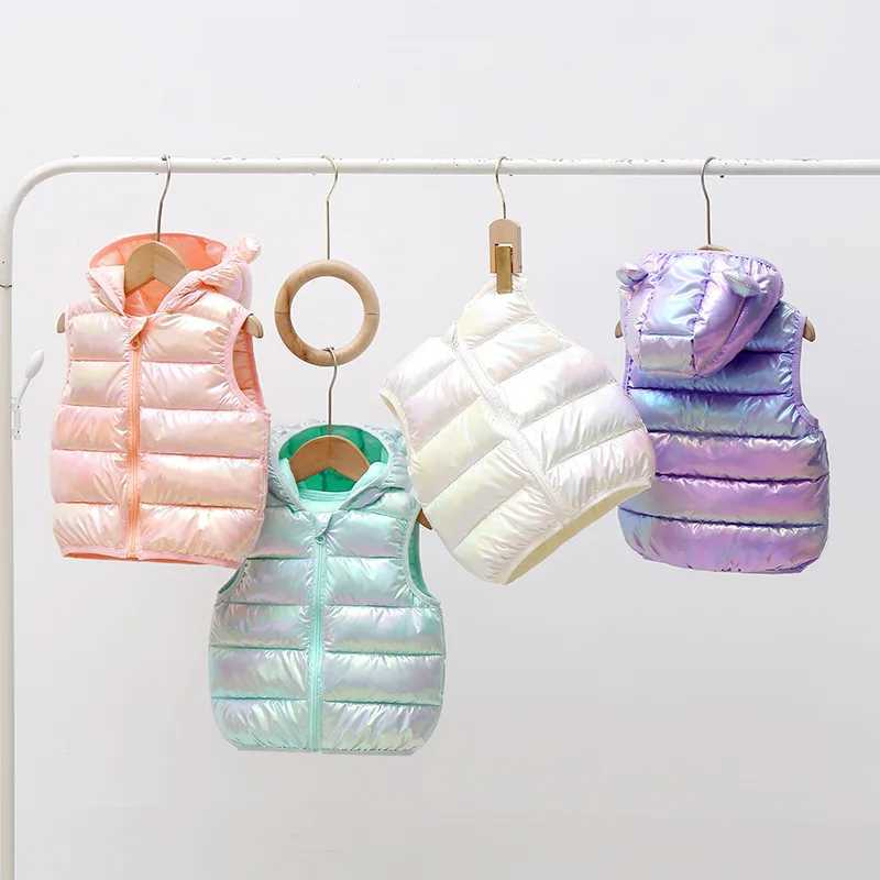 Childrens winter vest hooded 2023 solid color warm baby vest cotton padded jacket sleeveless childrens girls autumn vestW240724