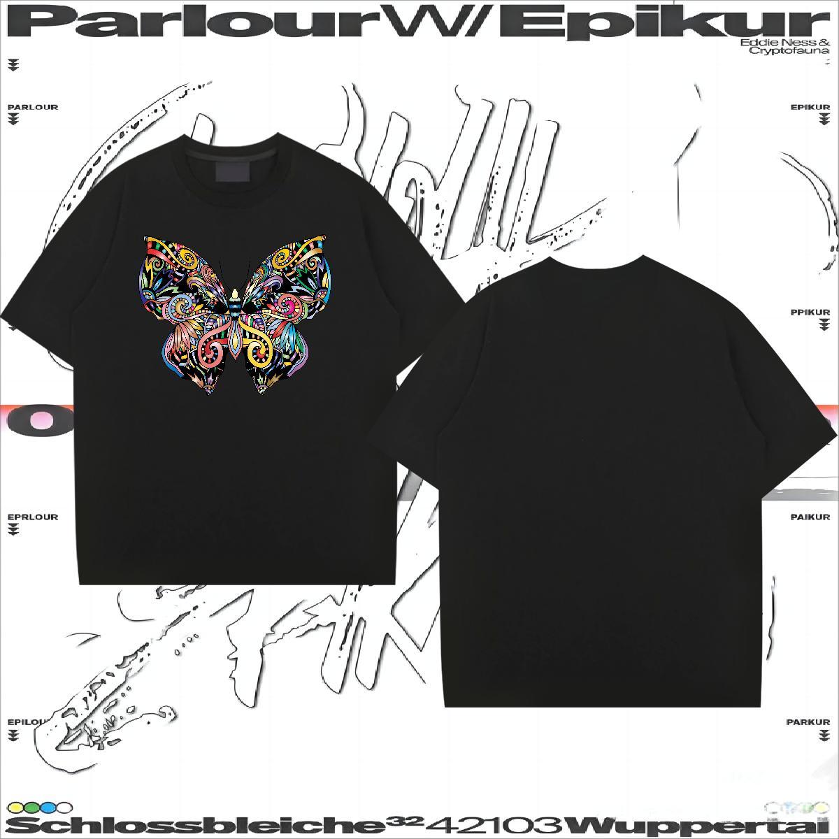 Stylist T Shirts Men 230g Cotton Butterfly Casual Beach Tops Shirt O Neck Short Sleeves Loose Men Tshirts Custom Big Size