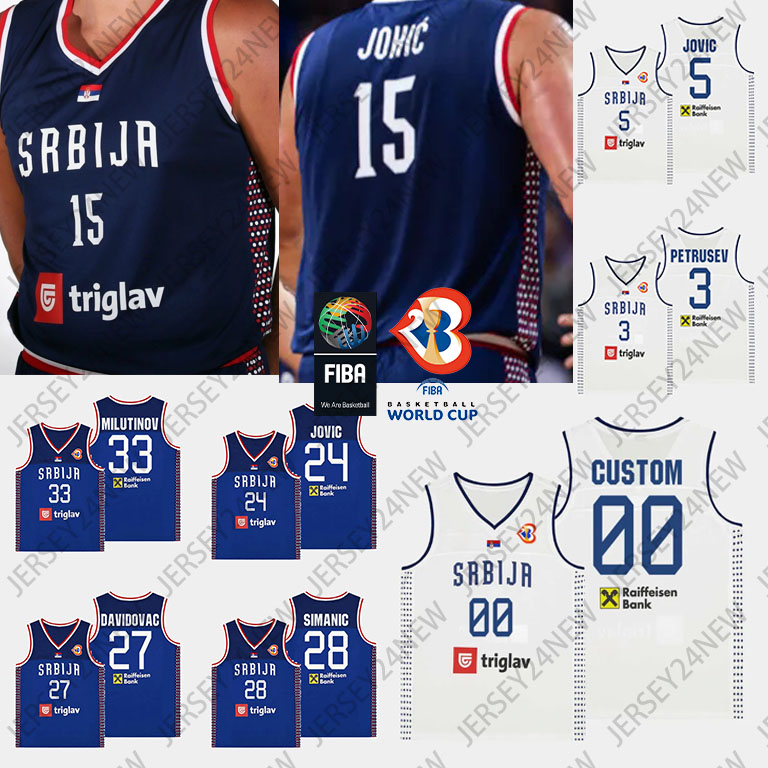 2024 Fiba World Cup Serbia Basketball Jersey National Team Nikola Jokic 33 NIKOLA MILUTINOV 5 NIKOLA 24 STEFAN JOVIC 7 Bogdan Bogdanovic 15 Nikola 9 VANJA MARINKOVIC