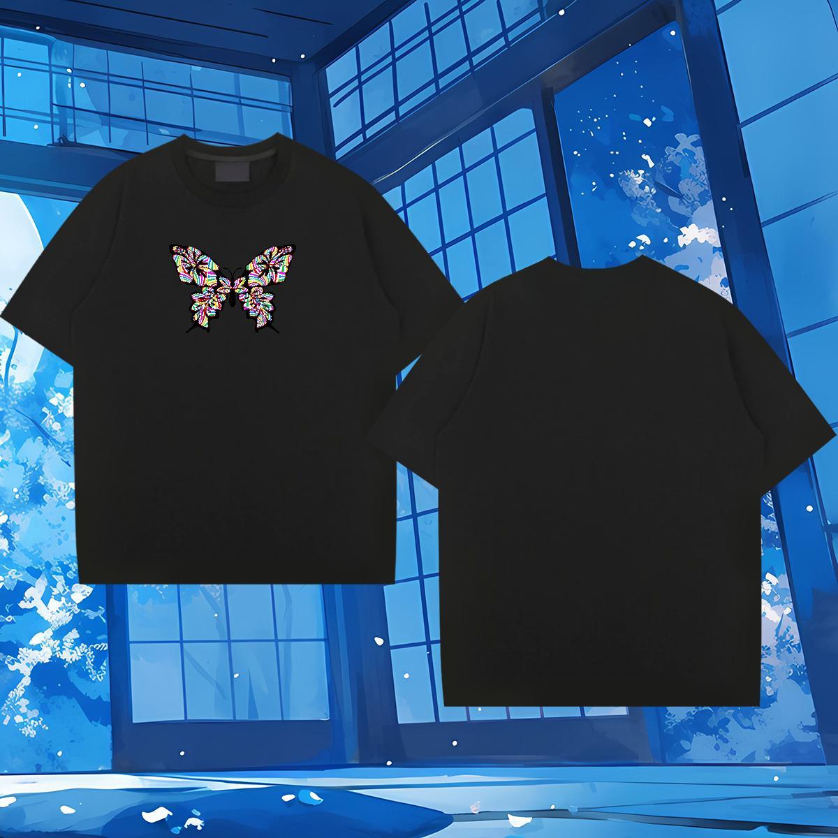 Customized T Shirts Men 230g Pure Cotton Butterfly Street Top Tees Short Sleeve O-Neck High Quality Tshirts Oversized 3XL 4XL