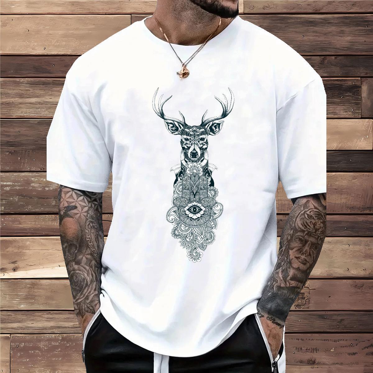 Brand Men T Shirts 230g Pure Cotton Deer Home Outdoor Tees Breathable Soft Free Shipping Tshirt for Man Woman Skull
