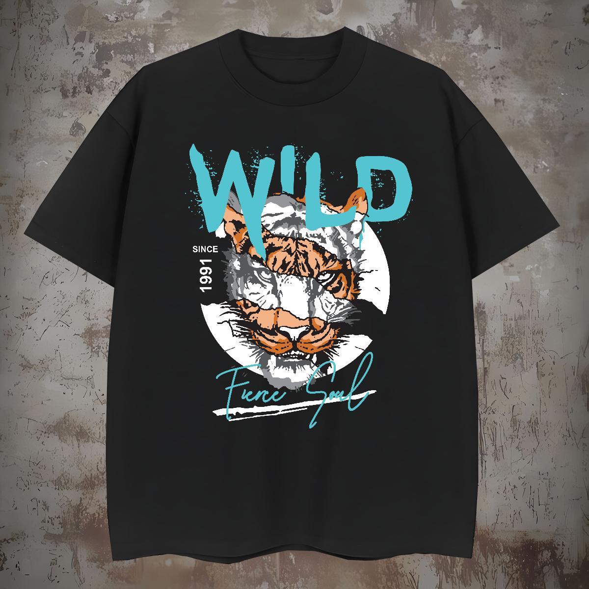 Cool Couples T Shirts 230g Cotton tiger T Shirt For Man Hip Hop Crew Neck Skull 2024 Summer Tshirts