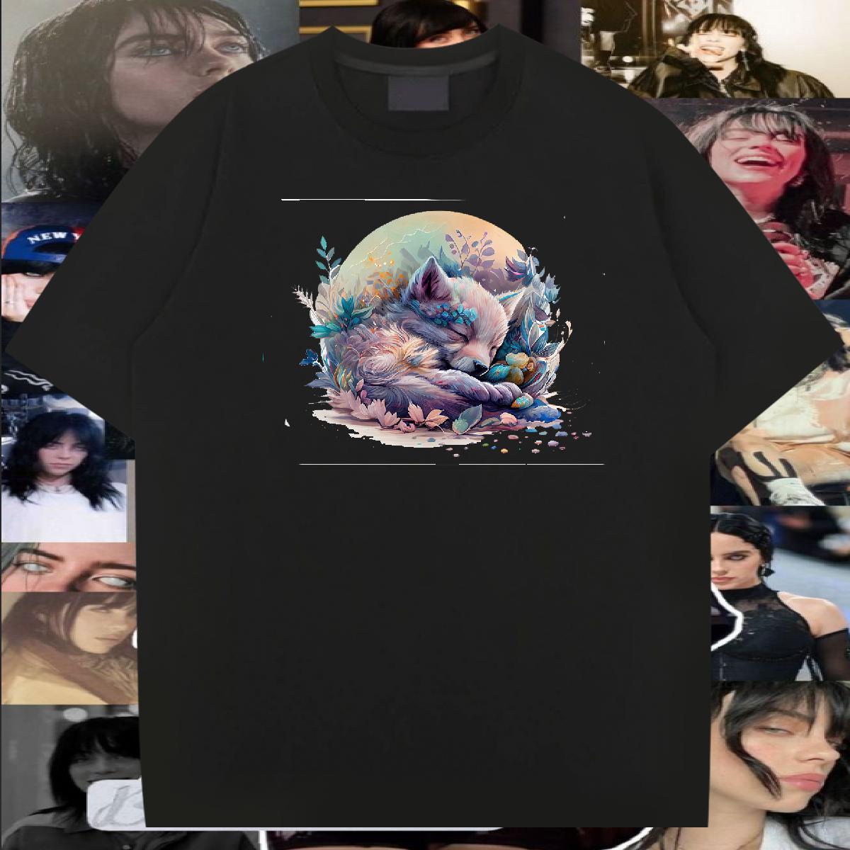 DIY Customized T Shirts Men 230g Pure Cotton wolf Beach Wear Breathable Loose Tshirt for Man Woman Custom Print Oversized