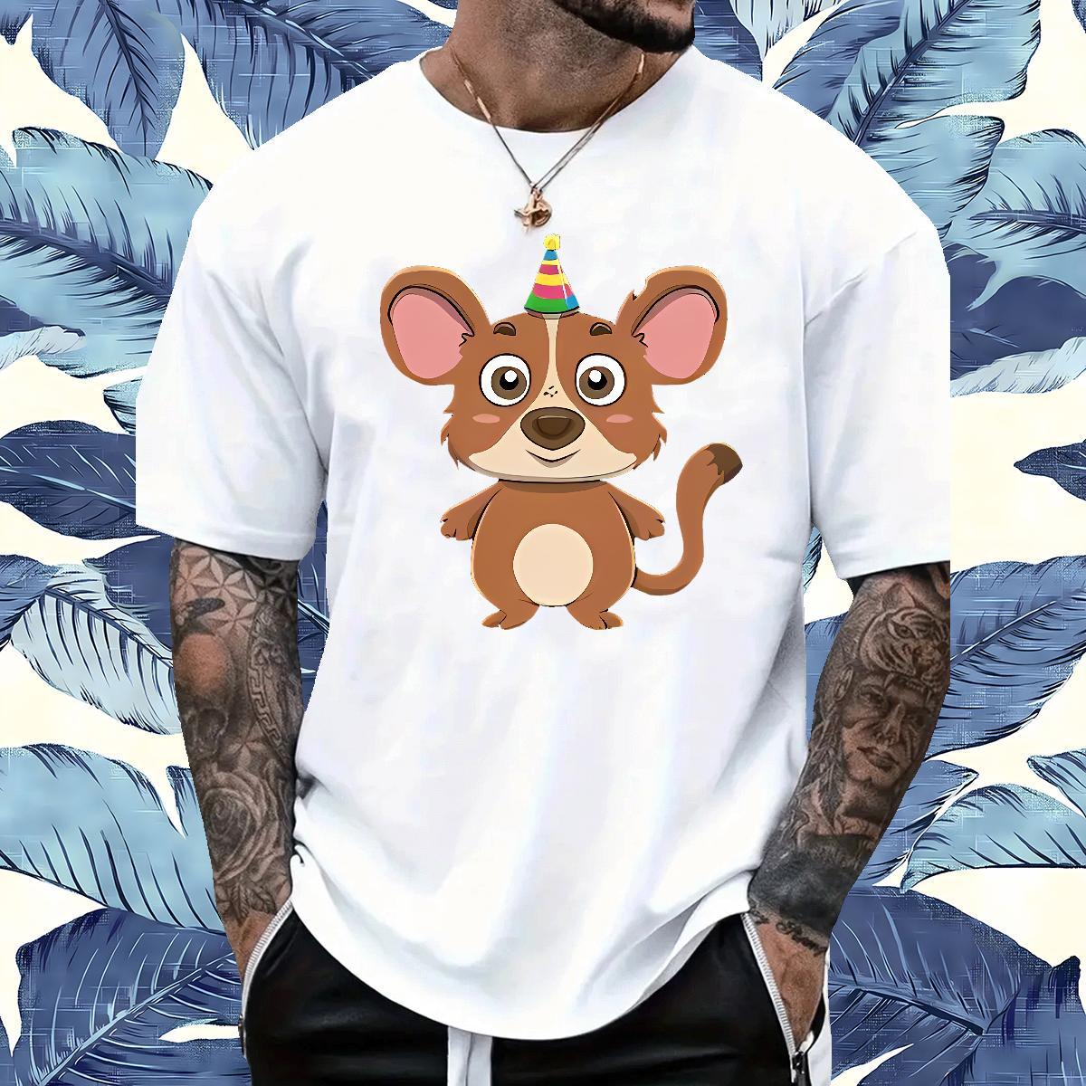 Casual New T-Shirts 230g Pure Cotton mouse Outdoor Tops Shirt O Neck Short Sleeves Comfortable Mens Tshirts Cartoon Print