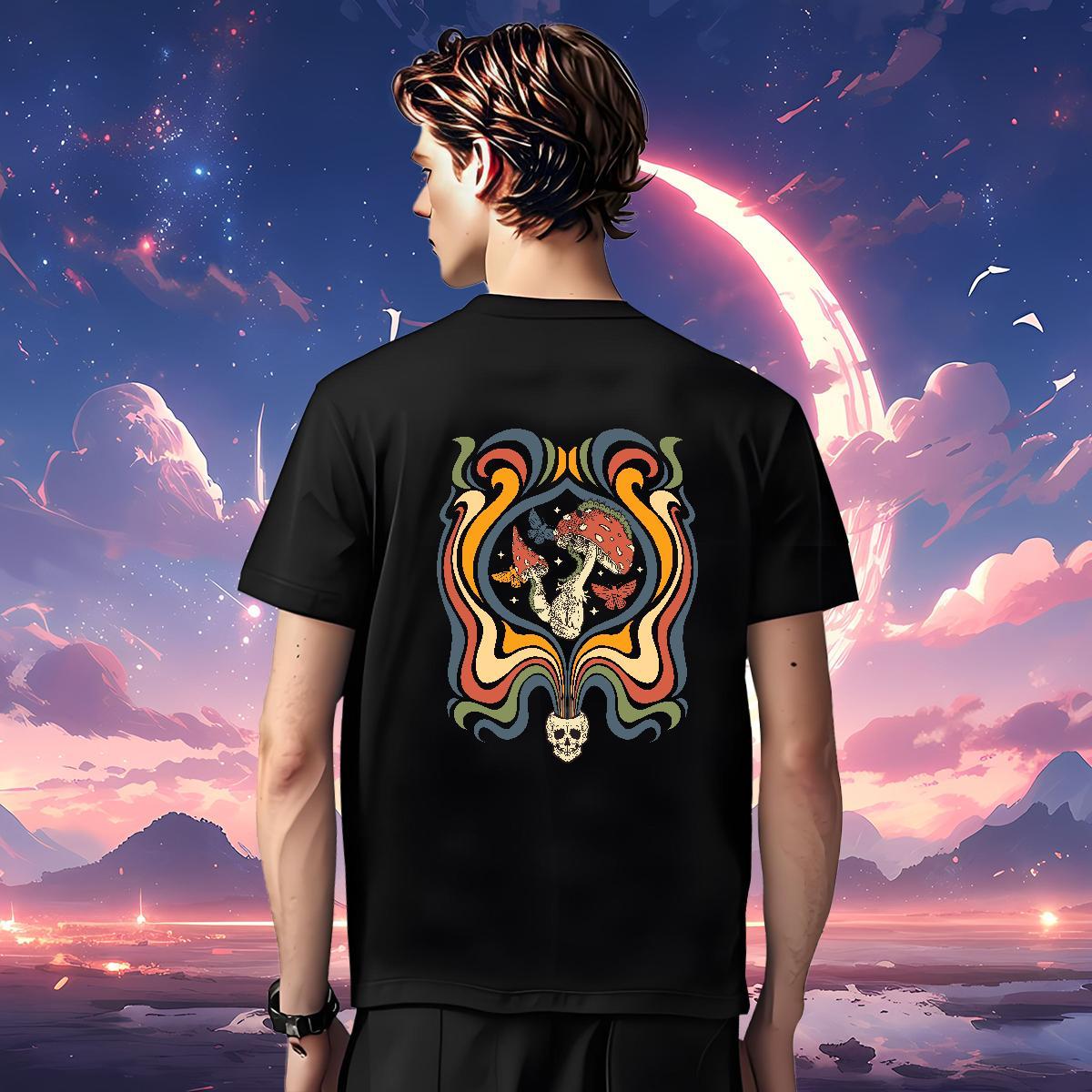 Designer Fashion T Shirts Men 230g 100% Cotton mushroom Street Wear Tshirts Short Sleeve O-Neck Free Shipping Men Tees Graphic