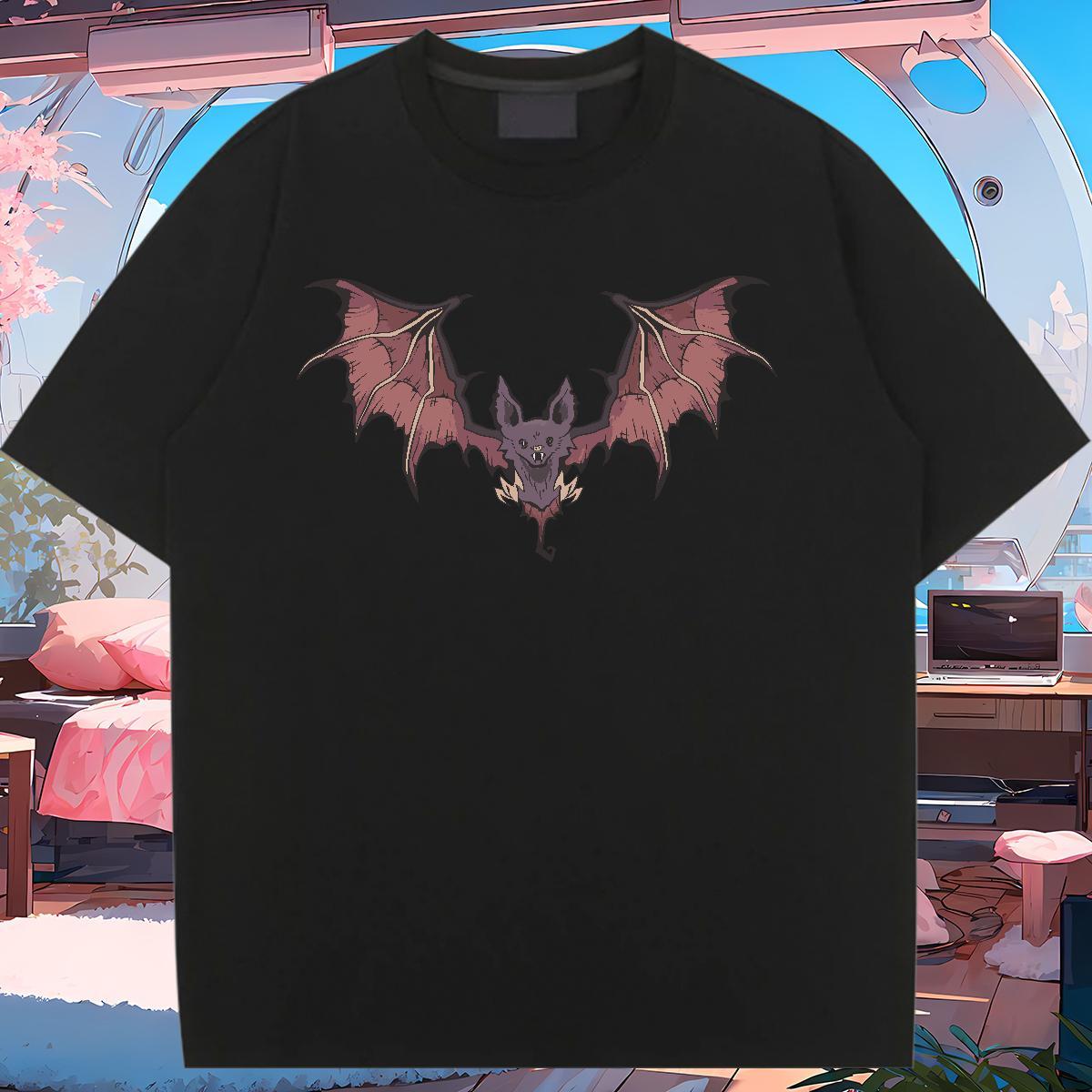 Nice Women T Shirts O-Neck Short Sleeve Couples T Shirts Plus Size Cartoon bat Beach 100% Cotton 230g Casual New Top Shirts