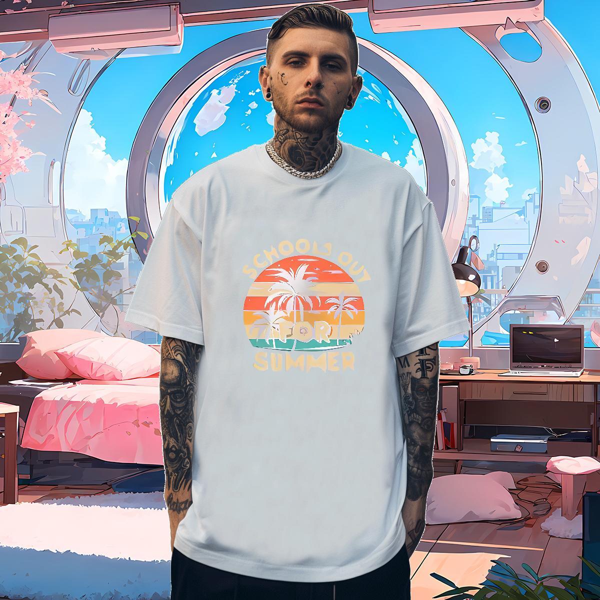 T Shirt For Man 100% Cotton 230g tree Anime Printing Street Breathable Crew Neck Customized Print Couples T Shirts 2024 Summer Brand Tops Shirt