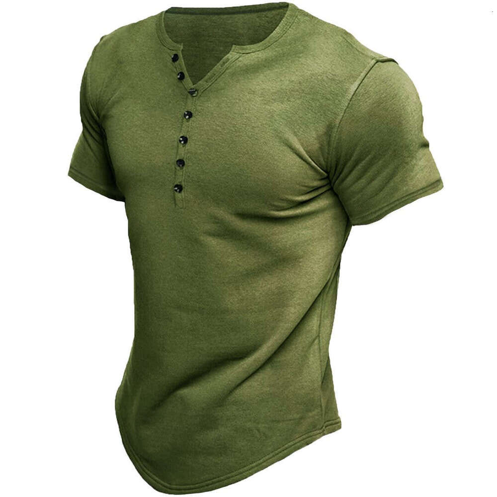 Men's Henley Shirts Kint Short Sleeve Muscle Fit Shirts Vintage Casual Button V Neck T-Shirts for Men