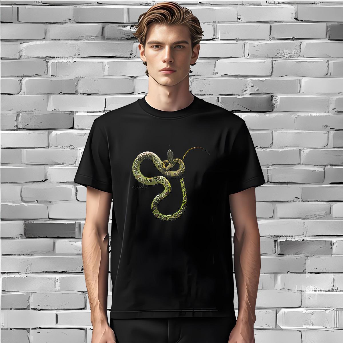 Casual New Man T Shirts 100% Cotton 230g snake Hip Hop Wear Crew Neck Breathable TOP Quality Men Tops Tees Cartoon Printing L-4XL