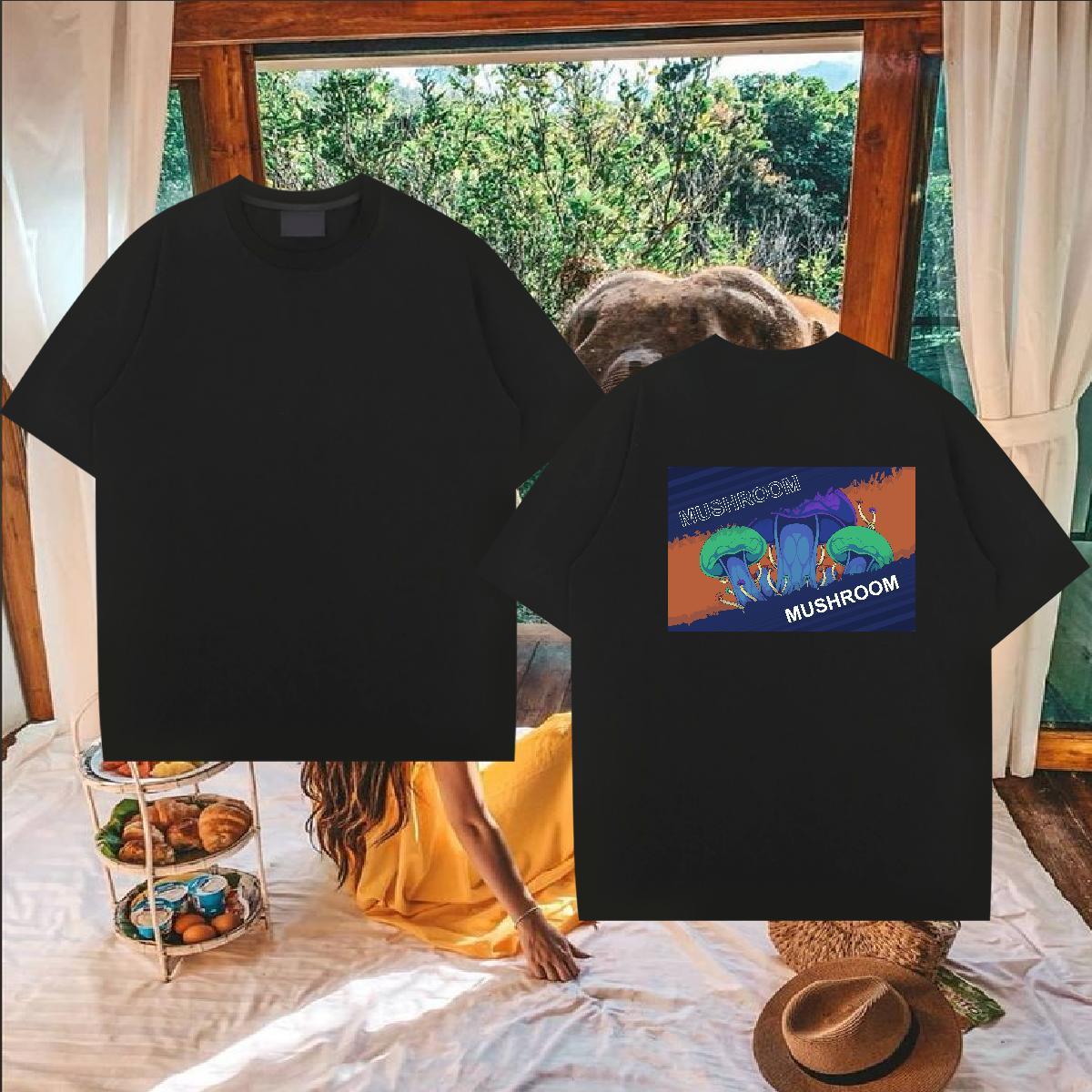 Fashion Designer T shirt 230g 100% Cotton mushroom Casual Beach Tops Tees Breathable Crew Neck Loose Fit Tshirt for Man Woman Custom Print Plus Size