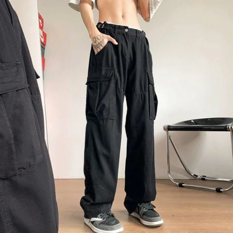 Cargo Pants For Men Hip Hop Y2k Trousers Man Slacks Baggy Multipockets Straight Harajuku Techwear Navy With Vintage In 240806