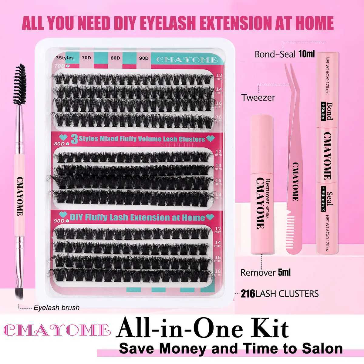 New DIY Segmented False Eyelash 216 Clusters 70D80D90Dwispy Hybrid Set 12mm-18mm Ultra Light Thick Reusable Easy to Use W240803