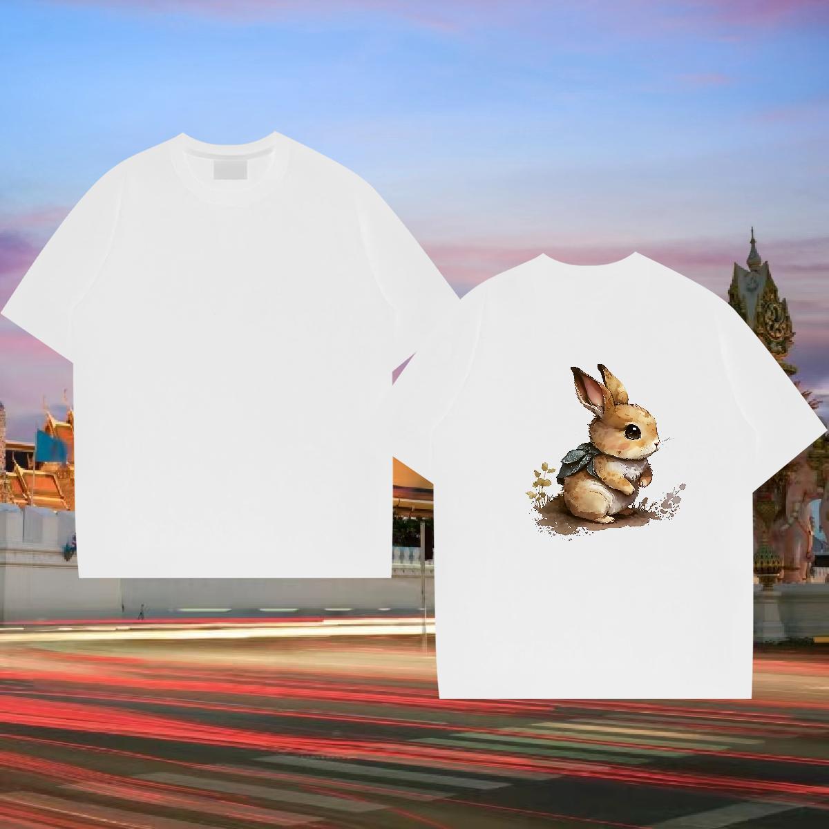 Free Shipping T Shirt For Man 230g Pure Cotton rabbit Daily Wear Tops Tees O-Neck Short Sleeve High Quality Mens Tshirts DIY Printed