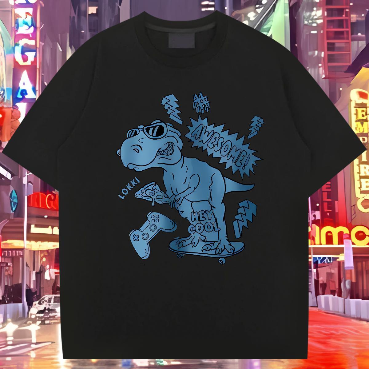 Fashion Design Mens T Shirts 230g 100% Cotton dinosaur Summer Casual Tops Tees Breathable Crew Neck Free Shipping Men Tshirts Skull