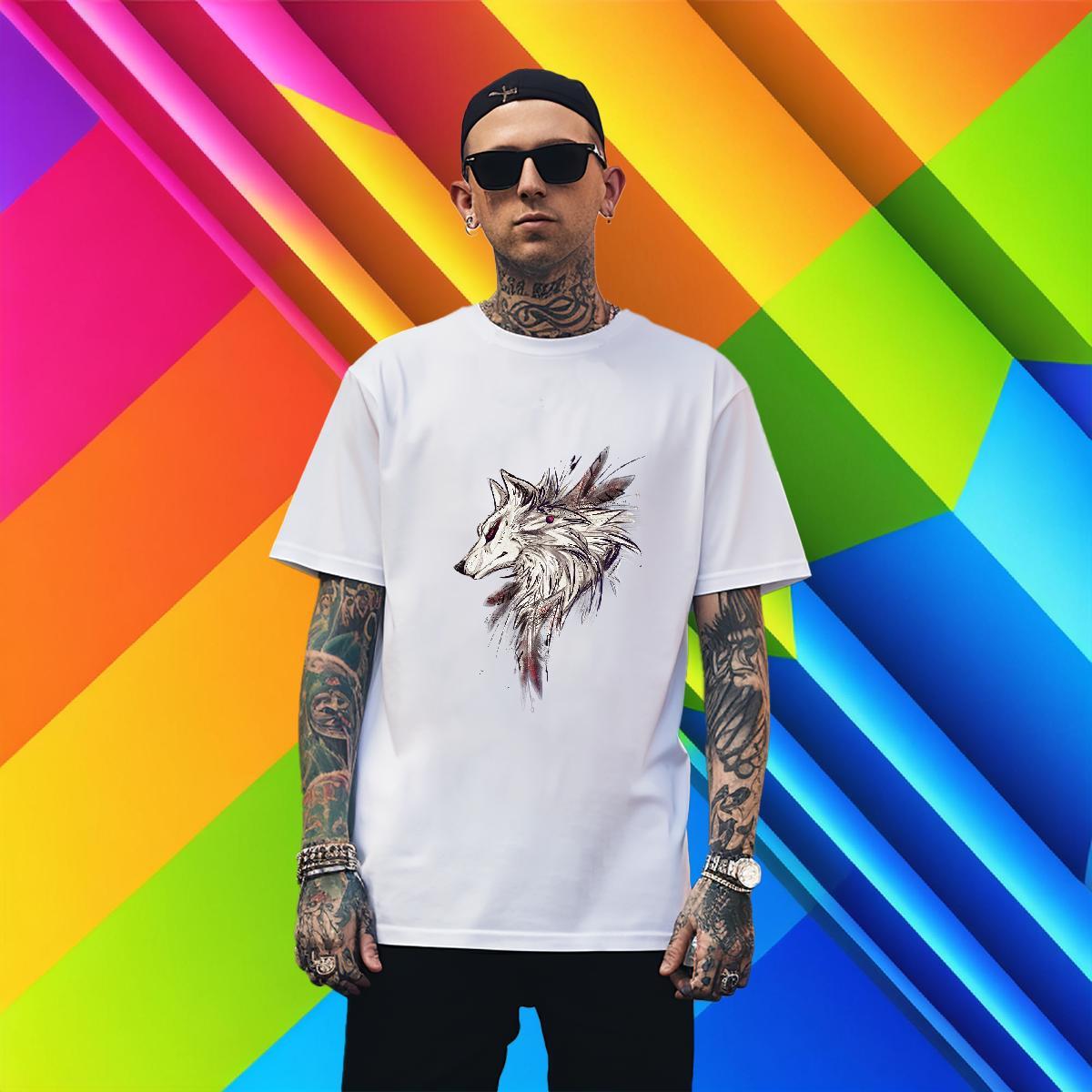 T-Shirts 230g 100% Cotton wolf Beach Breathable Short Sleeve Customized Couples T Shirts 2024 Brand Tshirts